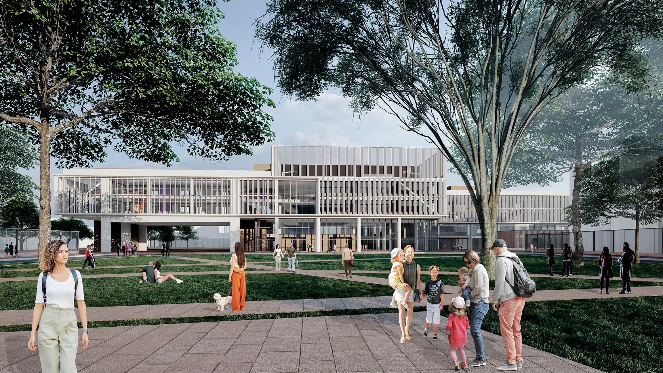 Concurso Colegio Villas del Progreso, Bogotá D.C., Cundinamarca. Vista principal del proyecto.