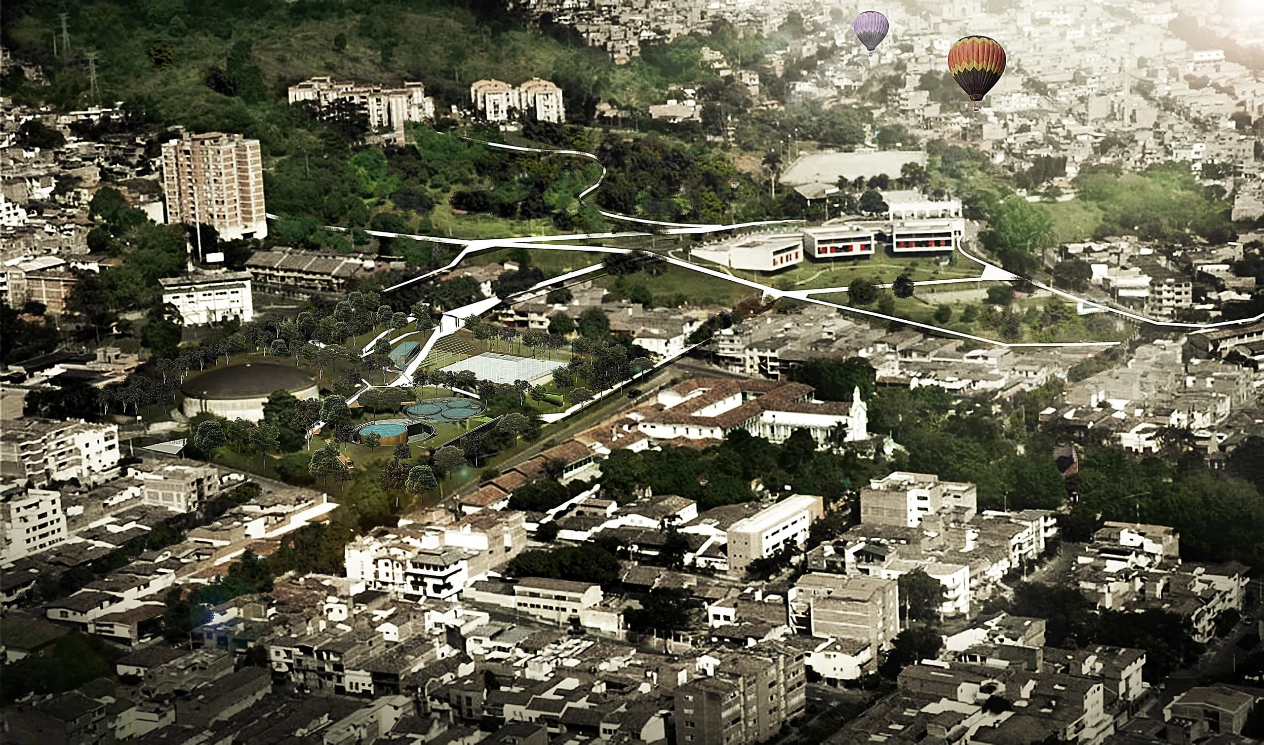 Concurso UVA Orfelinato, Medellín, Antioquia. Vista principal del proyecto.