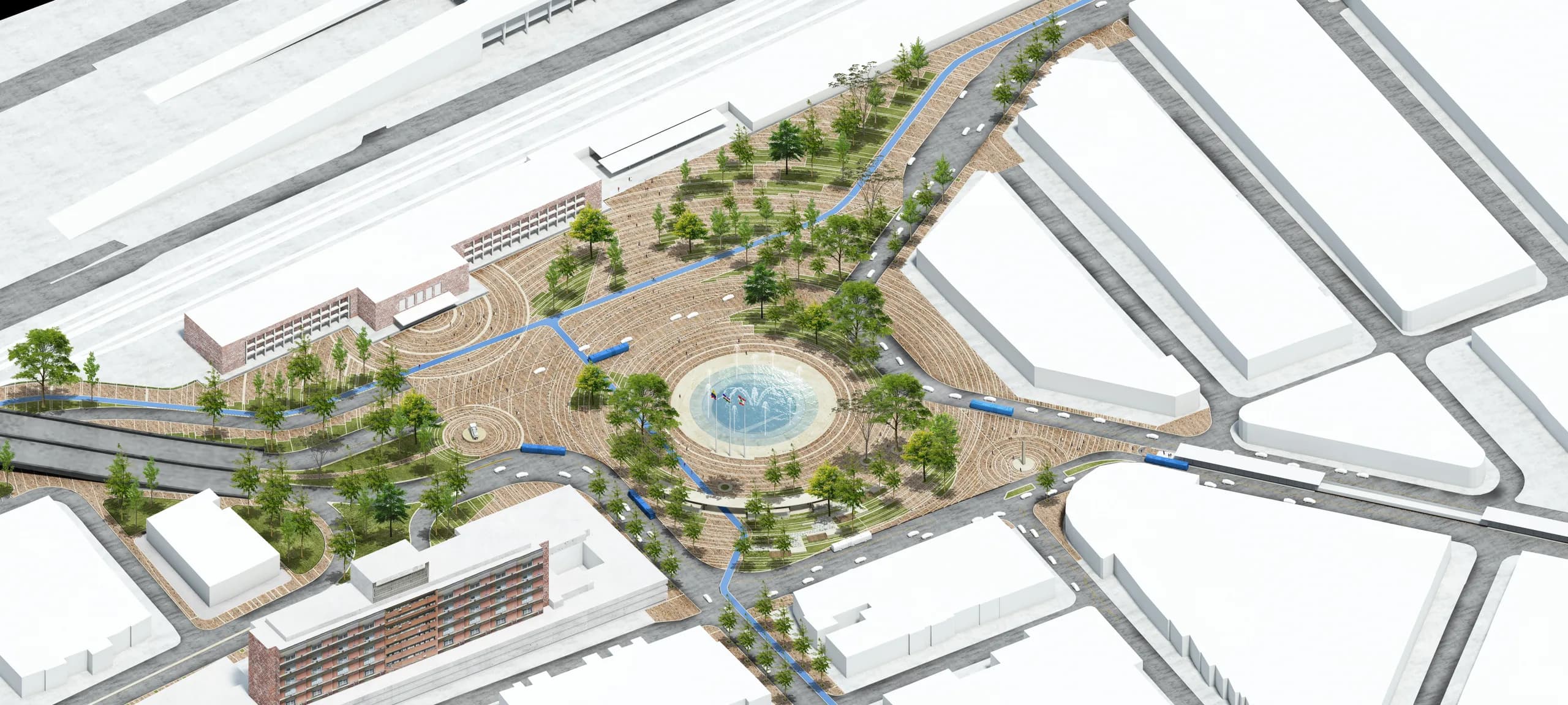 Plaza de los Libaneses, Cali, Valle del Cauca. Vista principal del proyecto.